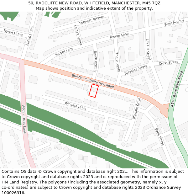 59, RADCLIFFE NEW ROAD, WHITEFIELD, MANCHESTER, M45 7QZ: Location map and indicative extent of plot