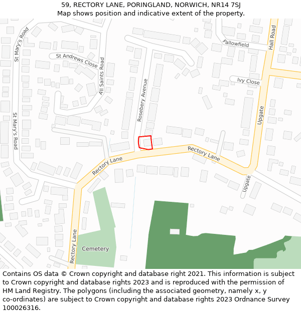 59, RECTORY LANE, PORINGLAND, NORWICH, NR14 7SJ: Location map and indicative extent of plot