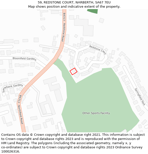 59, REDSTONE COURT, NARBERTH, SA67 7EU: Location map and indicative extent of plot