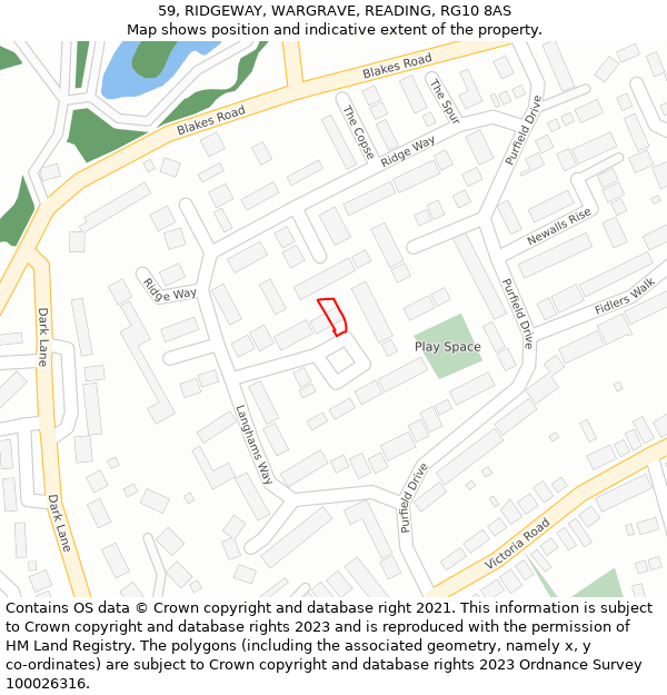 59, RIDGEWAY, WARGRAVE, READING, RG10 8AS: Location map and indicative extent of plot