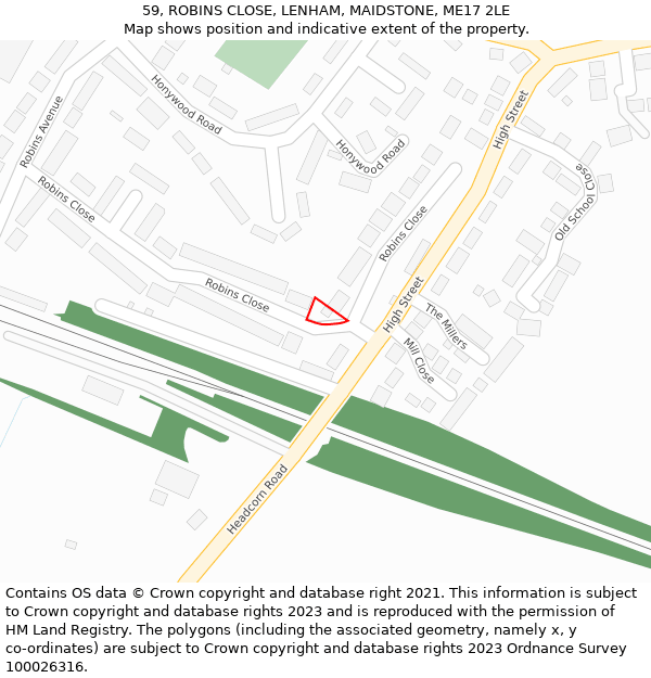 59, ROBINS CLOSE, LENHAM, MAIDSTONE, ME17 2LE: Location map and indicative extent of plot