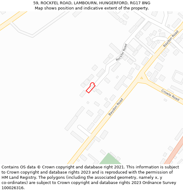 59, ROCKFEL ROAD, LAMBOURN, HUNGERFORD, RG17 8NG: Location map and indicative extent of plot