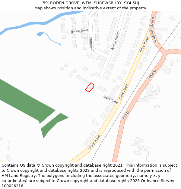 59, RODEN GROVE, WEM, SHREWSBURY, SY4 5HJ: Location map and indicative extent of plot