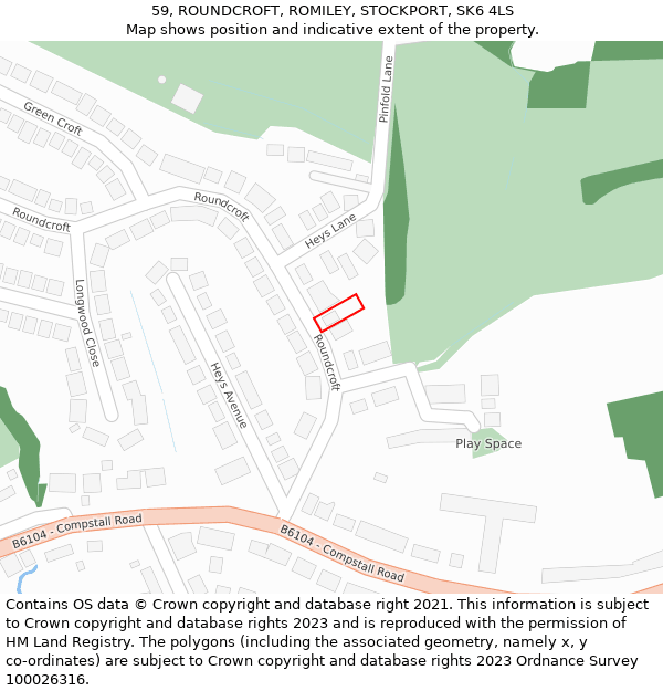 59, ROUNDCROFT, ROMILEY, STOCKPORT, SK6 4LS: Location map and indicative extent of plot