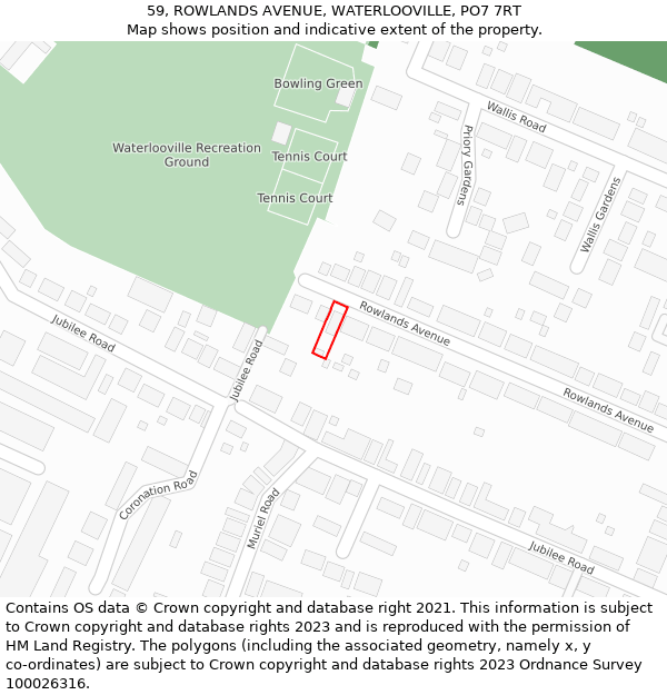 59, ROWLANDS AVENUE, WATERLOOVILLE, PO7 7RT: Location map and indicative extent of plot