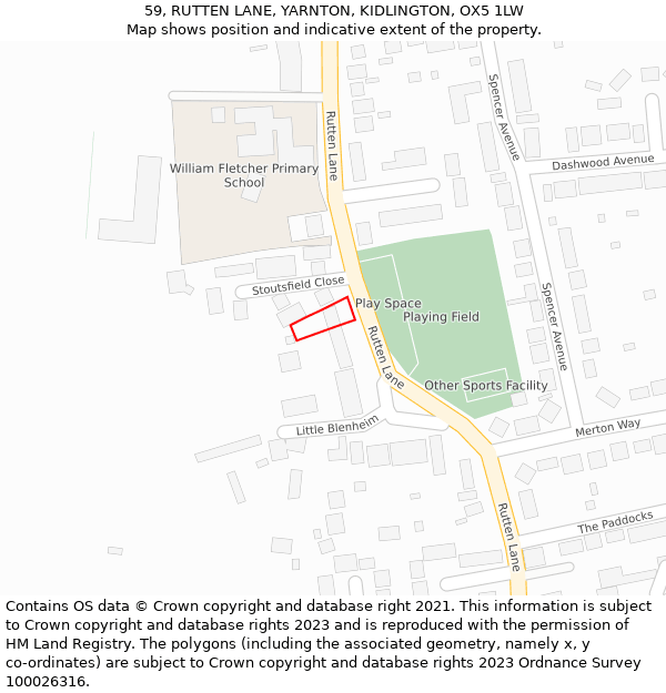 59, RUTTEN LANE, YARNTON, KIDLINGTON, OX5 1LW: Location map and indicative extent of plot