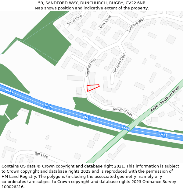 59, SANDFORD WAY, DUNCHURCH, RUGBY, CV22 6NB: Location map and indicative extent of plot