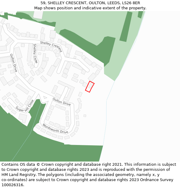 59, SHELLEY CRESCENT, OULTON, LEEDS, LS26 8ER: Location map and indicative extent of plot