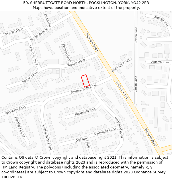 59, SHERBUTTGATE ROAD NORTH, POCKLINGTON, YORK, YO42 2ER: Location map and indicative extent of plot