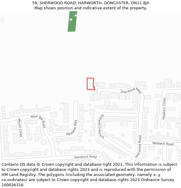 59, SHERWOOD ROAD, HARWORTH, DONCASTER, DN11 8JA: Location map and indicative extent of plot