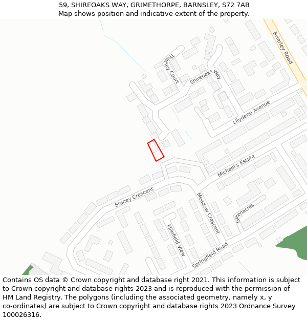 59, SHIREOAKS WAY, GRIMETHORPE, BARNSLEY, S72 7AB: Location map and indicative extent of plot