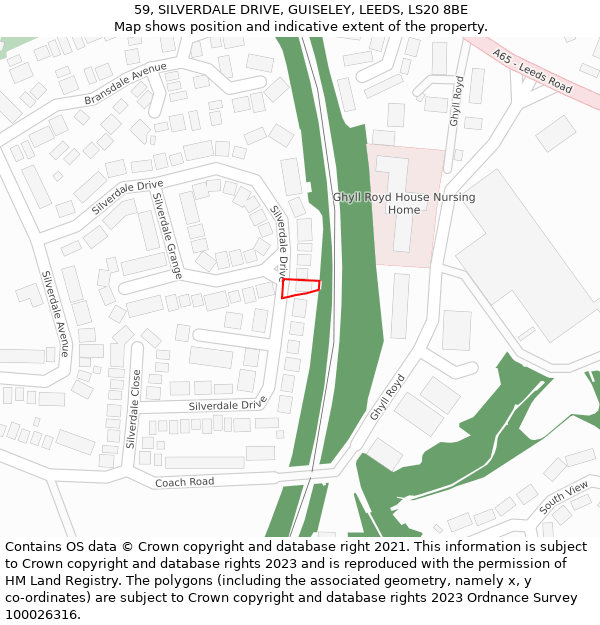 59, SILVERDALE DRIVE, GUISELEY, LEEDS, LS20 8BE: Location map and indicative extent of plot