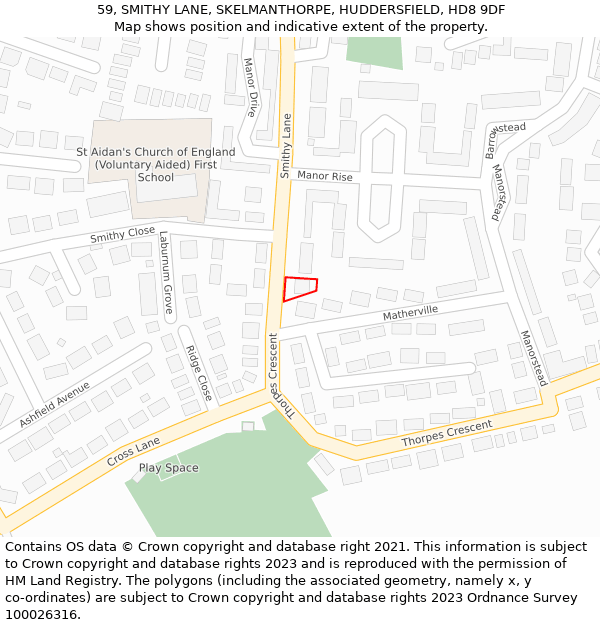 59, SMITHY LANE, SKELMANTHORPE, HUDDERSFIELD, HD8 9DF: Location map and indicative extent of plot