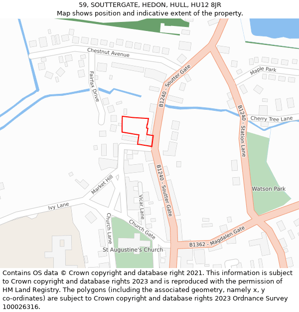 59, SOUTTERGATE, HEDON, HULL, HU12 8JR: Location map and indicative extent of plot