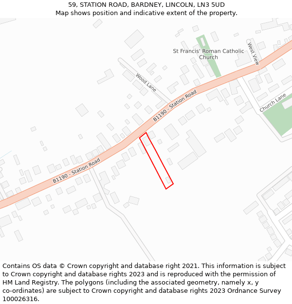 59, STATION ROAD, BARDNEY, LINCOLN, LN3 5UD: Location map and indicative extent of plot