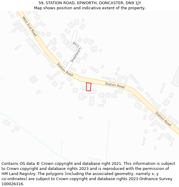 59, STATION ROAD, EPWORTH, DONCASTER, DN9 1JY: Location map and indicative extent of plot