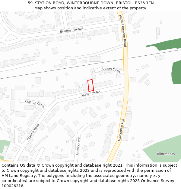 59, STATION ROAD, WINTERBOURNE DOWN, BRISTOL, BS36 1EN: Location map and indicative extent of plot