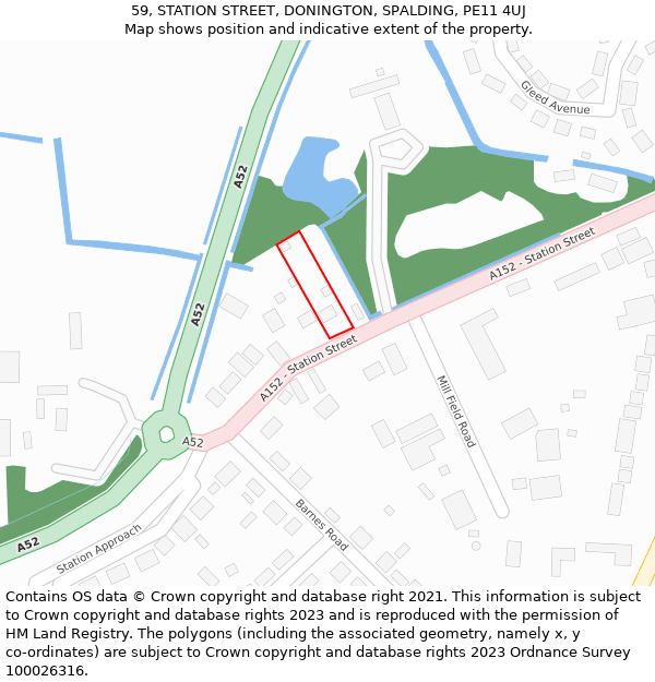 59, STATION STREET, DONINGTON, SPALDING, PE11 4UJ: Location map and indicative extent of plot