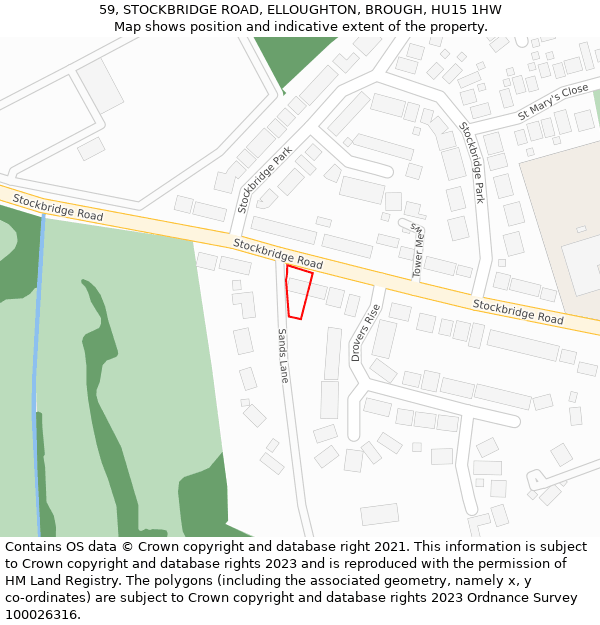 59, STOCKBRIDGE ROAD, ELLOUGHTON, BROUGH, HU15 1HW: Location map and indicative extent of plot