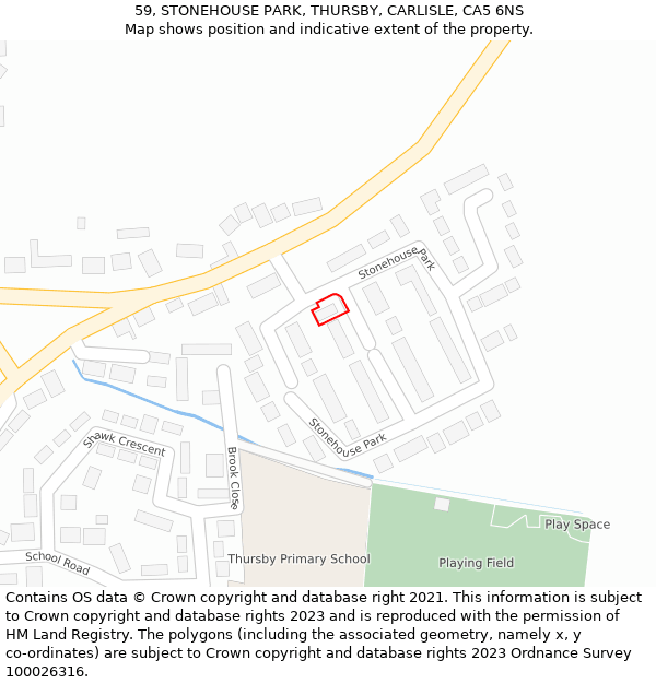 59, STONEHOUSE PARK, THURSBY, CARLISLE, CA5 6NS: Location map and indicative extent of plot