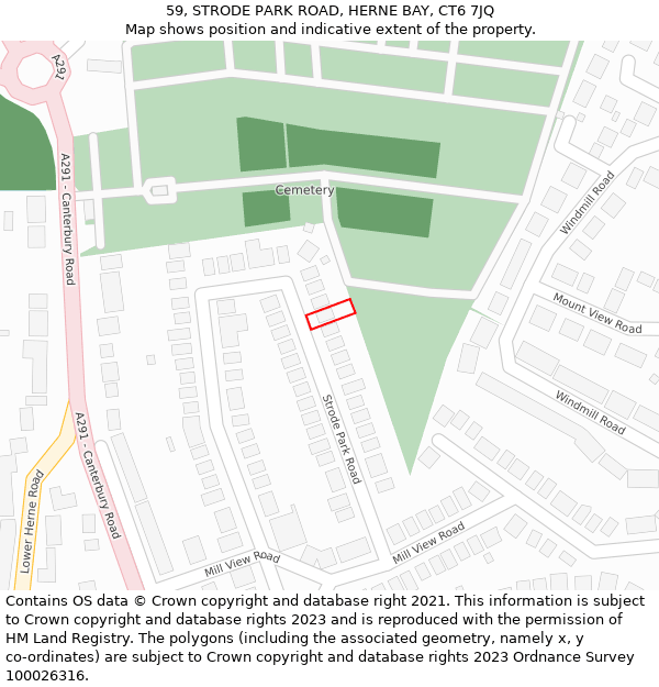 59, STRODE PARK ROAD, HERNE BAY, CT6 7JQ: Location map and indicative extent of plot