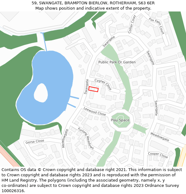 59, SWANGATE, BRAMPTON BIERLOW, ROTHERHAM, S63 6ER: Location map and indicative extent of plot