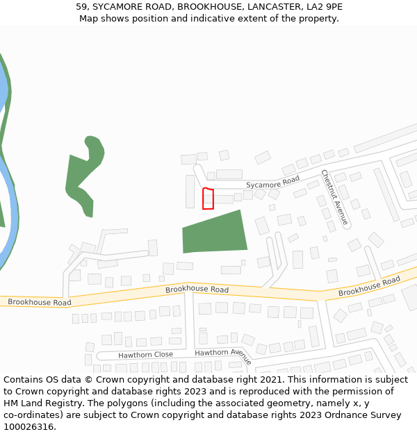 59, SYCAMORE ROAD, BROOKHOUSE, LANCASTER, LA2 9PE: Location map and indicative extent of plot
