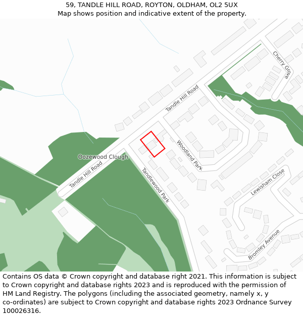 59, TANDLE HILL ROAD, ROYTON, OLDHAM, OL2 5UX: Location map and indicative extent of plot