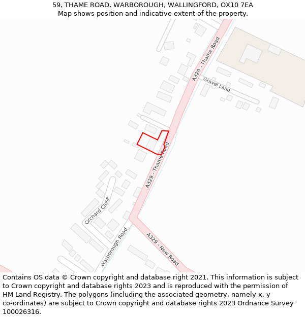 59, THAME ROAD, WARBOROUGH, WALLINGFORD, OX10 7EA: Location map and indicative extent of plot