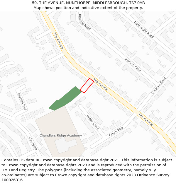 59, THE AVENUE, NUNTHORPE, MIDDLESBROUGH, TS7 0AB: Location map and indicative extent of plot