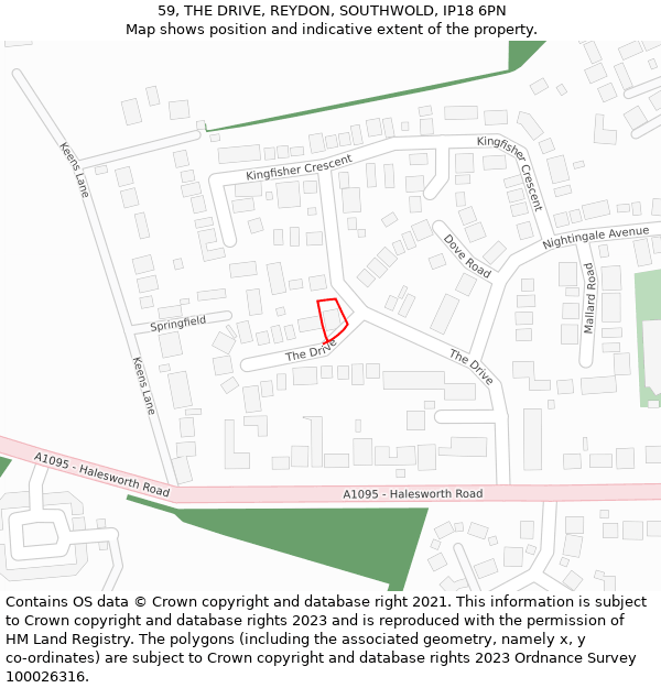 59, THE DRIVE, REYDON, SOUTHWOLD, IP18 6PN: Location map and indicative extent of plot