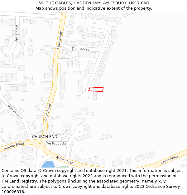 59, THE GABLES, HADDENHAM, AYLESBURY, HP17 8AD: Location map and indicative extent of plot