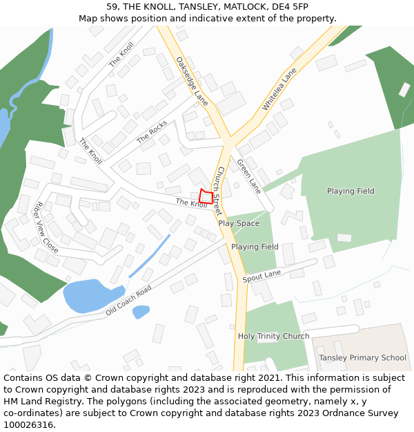 59, THE KNOLL, TANSLEY, MATLOCK, DE4 5FP: Location map and indicative extent of plot