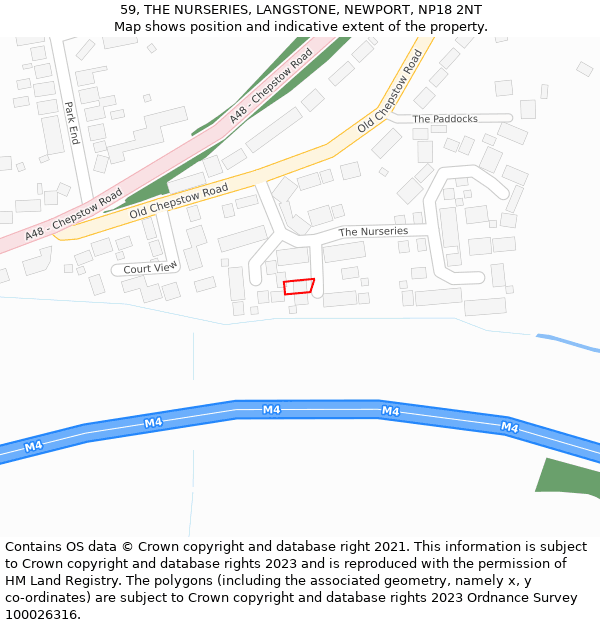 59, THE NURSERIES, LANGSTONE, NEWPORT, NP18 2NT: Location map and indicative extent of plot