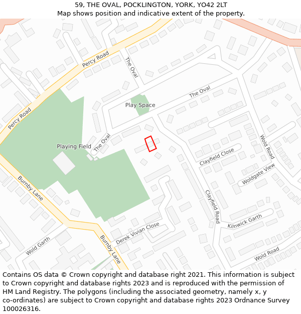 59, THE OVAL, POCKLINGTON, YORK, YO42 2LT: Location map and indicative extent of plot