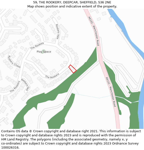 59, THE ROOKERY, DEEPCAR, SHEFFIELD, S36 2NE: Location map and indicative extent of plot