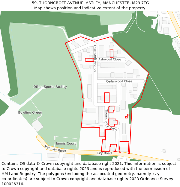 59, THORNCROFT AVENUE, ASTLEY, MANCHESTER, M29 7TG: Location map and indicative extent of plot