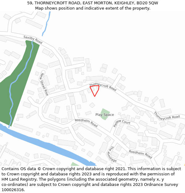 59, THORNEYCROFT ROAD, EAST MORTON, KEIGHLEY, BD20 5QW: Location map and indicative extent of plot