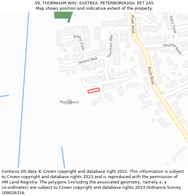 59, THORNHAM WAY, EASTREA, PETERBOROUGH, PE7 2AS: Location map and indicative extent of plot