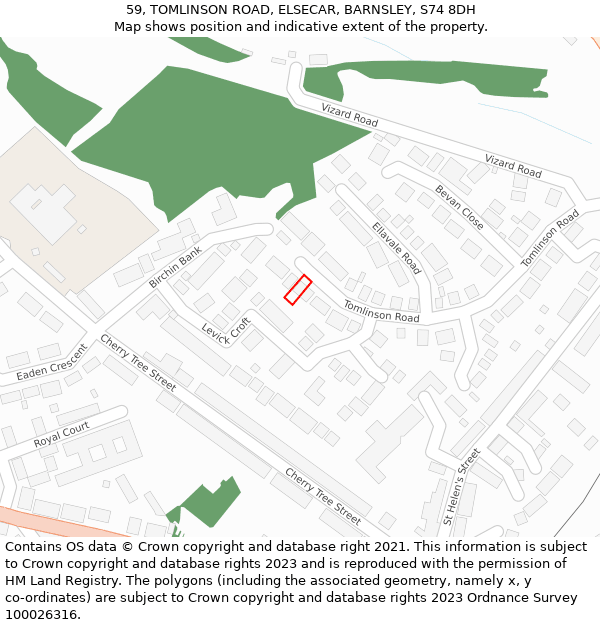 59, TOMLINSON ROAD, ELSECAR, BARNSLEY, S74 8DH: Location map and indicative extent of plot