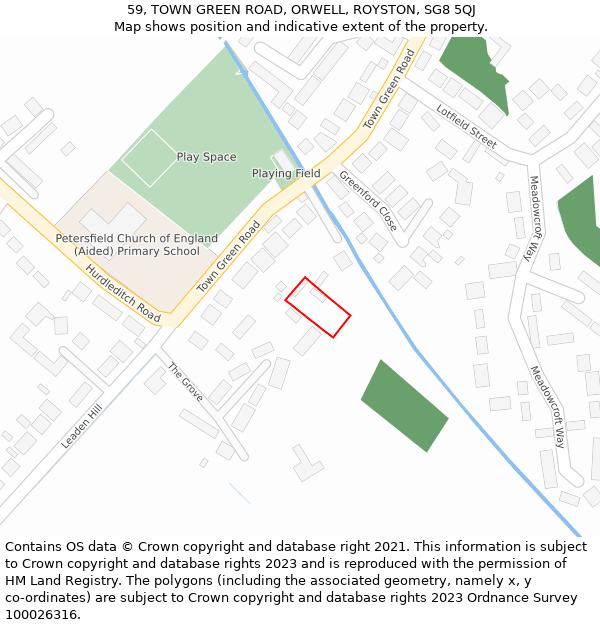 59, TOWN GREEN ROAD, ORWELL, ROYSTON, SG8 5QJ: Location map and indicative extent of plot