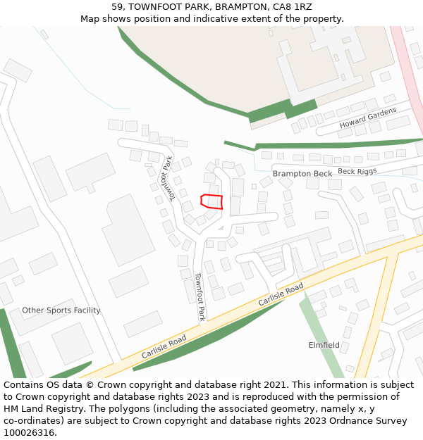 59, TOWNFOOT PARK, BRAMPTON, CA8 1RZ: Location map and indicative extent of plot