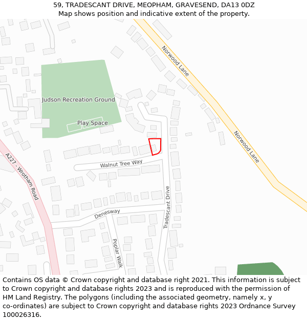 59, TRADESCANT DRIVE, MEOPHAM, GRAVESEND, DA13 0DZ: Location map and indicative extent of plot
