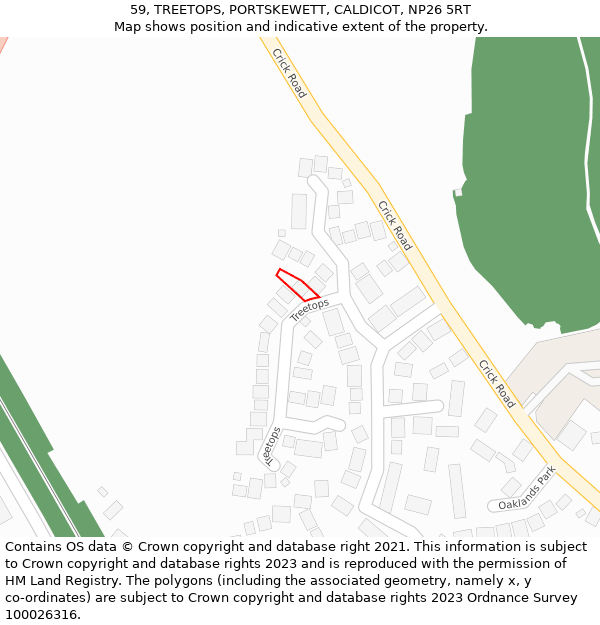 59, TREETOPS, PORTSKEWETT, CALDICOT, NP26 5RT: Location map and indicative extent of plot