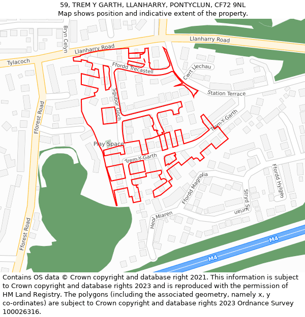 59, TREM Y GARTH, LLANHARRY, PONTYCLUN, CF72 9NL: Location map and indicative extent of plot