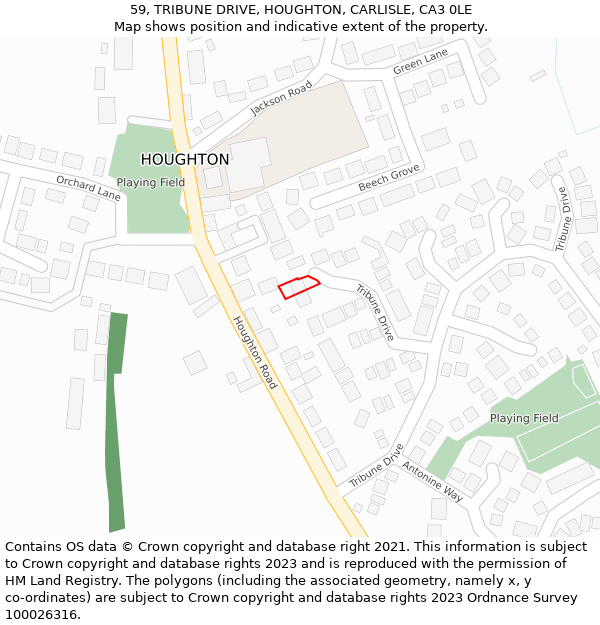 59, TRIBUNE DRIVE, HOUGHTON, CARLISLE, CA3 0LE: Location map and indicative extent of plot