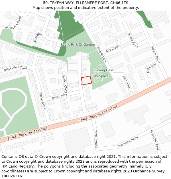 59, TRYFAN WAY, ELLESMERE PORT, CH66 1TS: Location map and indicative extent of plot