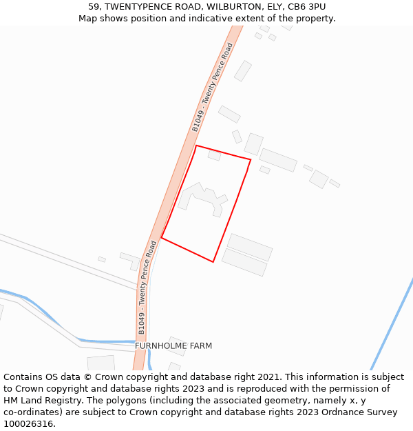 59, TWENTYPENCE ROAD, WILBURTON, ELY, CB6 3PU: Location map and indicative extent of plot