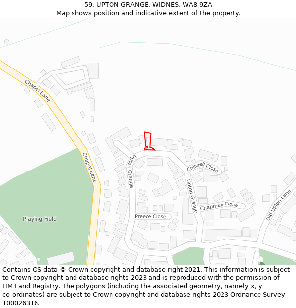 59, UPTON GRANGE, WIDNES, WA8 9ZA: Location map and indicative extent of plot