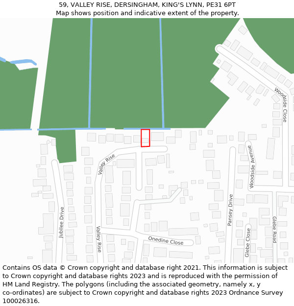 59, VALLEY RISE, DERSINGHAM, KING'S LYNN, PE31 6PT: Location map and indicative extent of plot